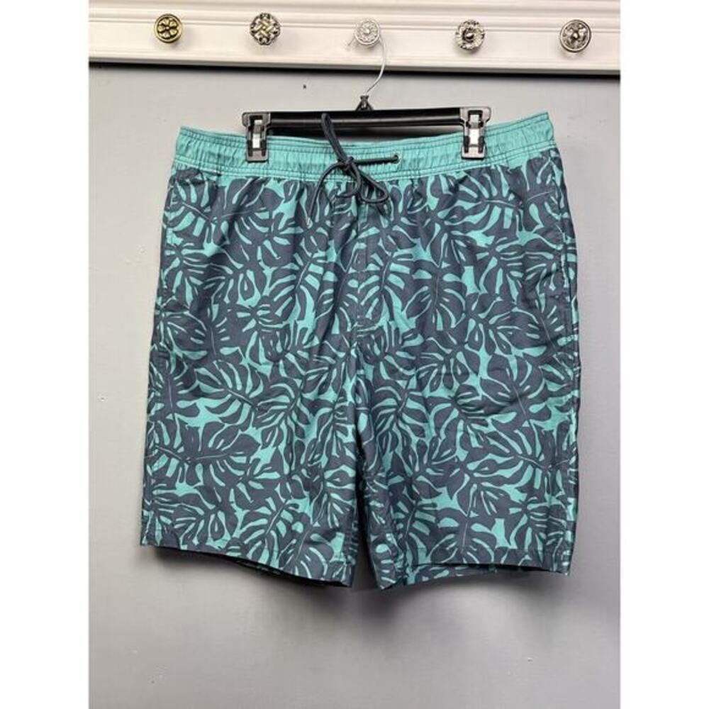 Gap Swim trunks Men's Large Green Drawstring Pockets Lining Graphic Aloha Tropic